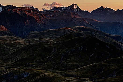 高原,日落,发光,阿尔卑斯山