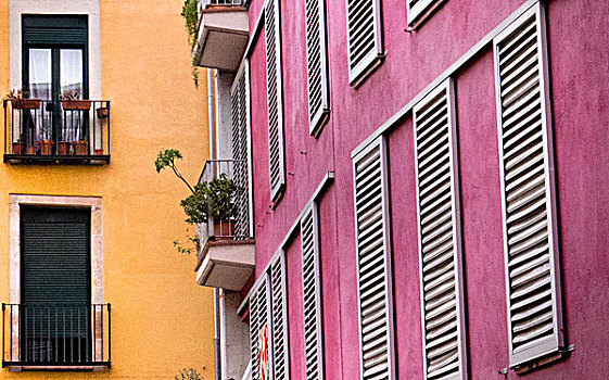 粉色,住宅建筑,白色,百叶窗,巴塞罗那,西班牙