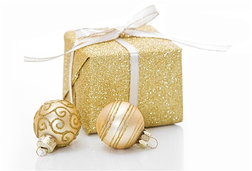 金色,圣诞礼物,盒子,小玩意,装饰,隔绝,白色背景,背景
