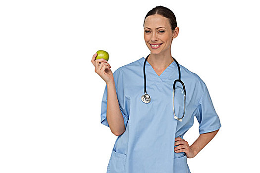高兴,医护人员,拿着,青苹果