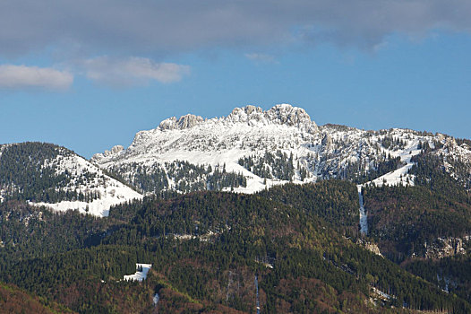 风景,坎彭完特山,雪地,齐姆高,上巴伐利亚,德国南部