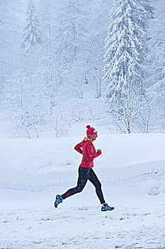 女性,跑步,跑,大雪,瑞士