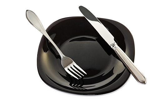 黑色,盘子,叉子,刀
