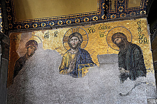 镶嵌图案,圣母玛利亚,耶稣,左边,圣索菲亚教堂,伊斯坦布尔,土耳其