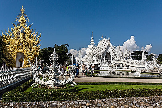 华丽,入口,寺院,白色,庙宇,建筑师,清莱,省,北方,泰国,亚洲