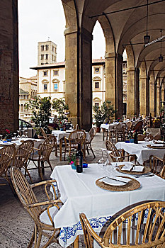 桌子,小餐馆,拱,广场,大,阿雷佐,托斯卡纳,意大利,欧洲