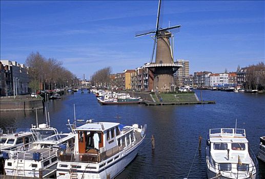 荷兰,鹿特丹,船,港口,风车