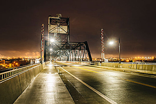 工业,桥,上方,普吉特湾,夜晚,塔科马,华盛顿,美国