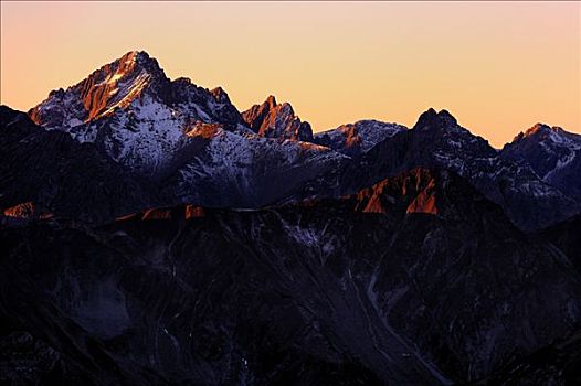 高山,顶峰,日出,提洛尔,奥地利
