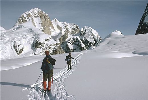 两个,滑雪者,冰河,德纳利国家公园和自然保护区,阿拉斯加