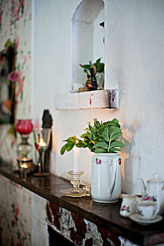 瓷瓶,叶子,咖啡用具,壁炉架,仰视,小,墙壁