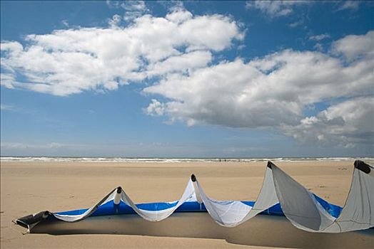 风筝,航行,躺着,沙子,海滩,布列塔尼半岛,法国,欧洲