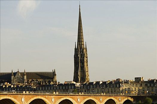 拱桥,上方,河,大教堂,加仑河,波尔多,阿基坦,法国