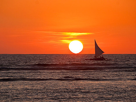 日落,威基基海滩,夏威夷,美国