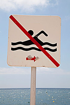 禁止游泳,标识,海滩,哥斯达黎加,加泰罗尼亚,西班牙,欧洲