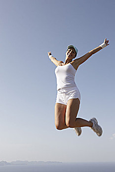 女人,愉悦,运动,空气,跳跃,肖像权