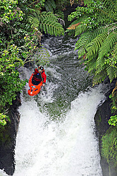 皮筏艇,瀑布,河,靠近,罗托鲁瓦,新西兰