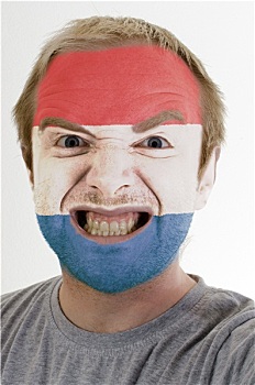 脸,疯狂,愤怒,男人,涂绘,彩色,荷兰,旗帜