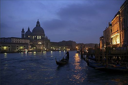 平底船夫,黄昏,威尼斯,意大利,欧洲