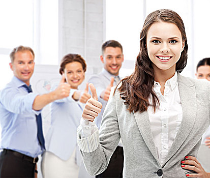 商务,成功,高兴,职业女性,展示,竖大拇指,办公室