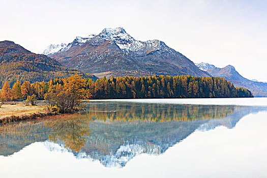 秋天,湖,山谷,瑞士