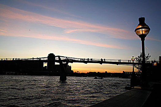 桥,河,黄昏,千禧桥,泰晤士河,伦敦,英格兰