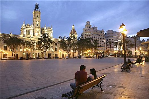 西班牙,瓦伦西亚,广场,市政厅,中心