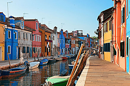 布拉诺岛,彩色,古建筑,运河,威尼斯,意大利