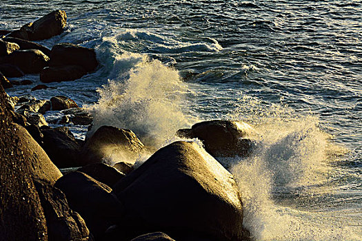 岩石海岸,浪花,花冈岩,岛屿,港口,南澳大利亚州,澳大利亚