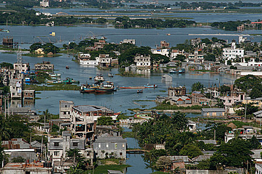 洪水,北方,达卡,城市,孟加拉,八月,2007年