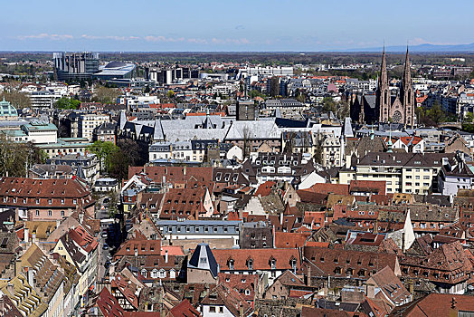 城市风光,老城,后面,欧洲议会,教堂,斯特拉斯堡,法国,欧洲
