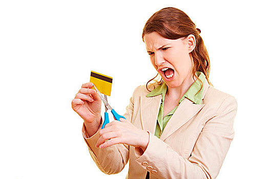 愤怒,职业女性,切,信用卡,剪刀