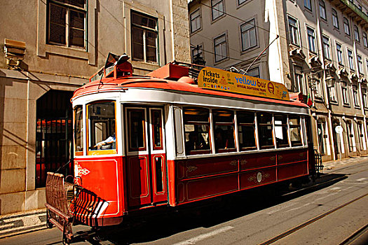 红色,有轨电车,里斯本,葡萄牙
