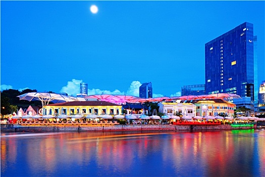 新加坡城,河,夜晚