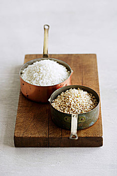 两个,不同,稻米,铜,罐
