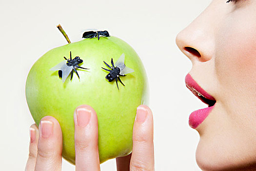 女青年,吃,苹果