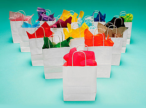 白色,购物袋,彩色,纸巾,凫蓝,绿色背景