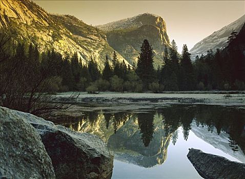 山,反射,镜湖,优胜美地国家公园,加利福尼亚