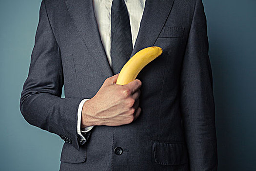 年轻,商务人士,拿着,香蕉