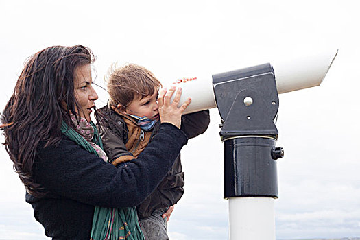 母亲,儿子,看穿,望远镜
