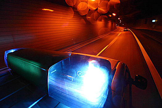 蓝色,亮光,驾驶,公路,警察,巡逻,隧道,高速公路,北莱茵威斯特伐利亚,德国,欧洲