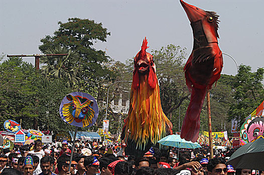 人,彩色,展示,局部,队列,新年,达卡,孟加拉