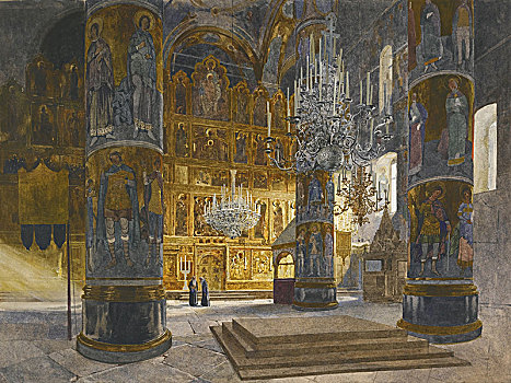 室内,圣母升天大教堂,莫斯科,克里姆林宫,1898年,艺术家