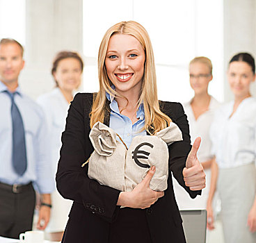 职业女性,钱,包,展示,竖大拇指,办公室