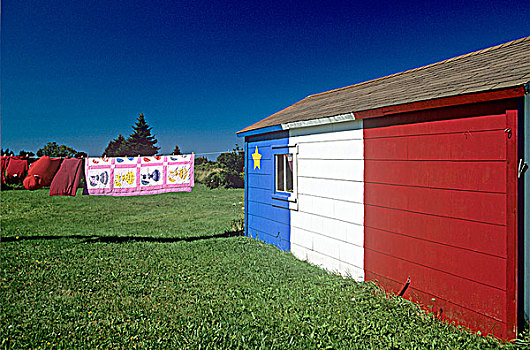 被子,晾衣绳,旗帜,涂绘,谷仓,新斯科舍省,加拿大