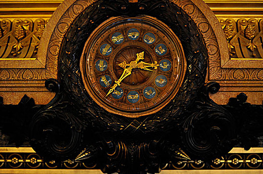 钟表,大厅,加尼叶,歌剧院,巴黎,法国,欧洲