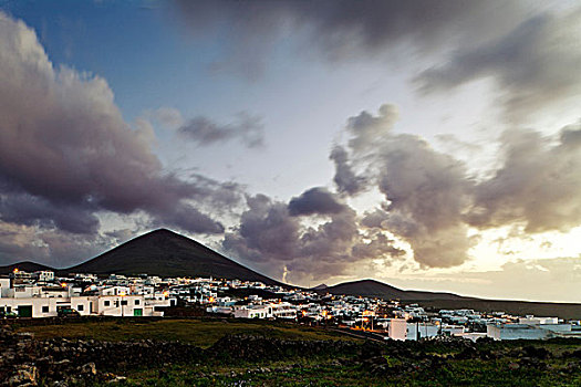 乡村,火山,日出