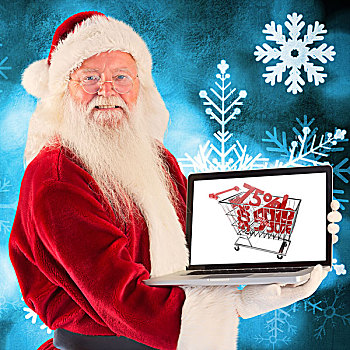 合成效果,图像,圣诞老人,礼物,笔记本电脑,蓝色,雪花,背景