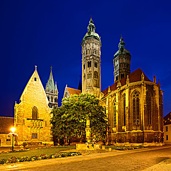 大教堂,夜晚,萨克森安哈尔特,德国,欧洲