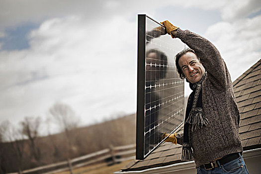 一个,男人,大,太阳能电池板,农场